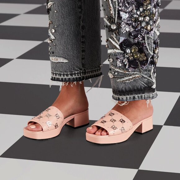 NEW GUCCI Janaya Interlocking GG Studs Rose Leather Sandals Slides EU 41 US 11 - Picture 10 of 11